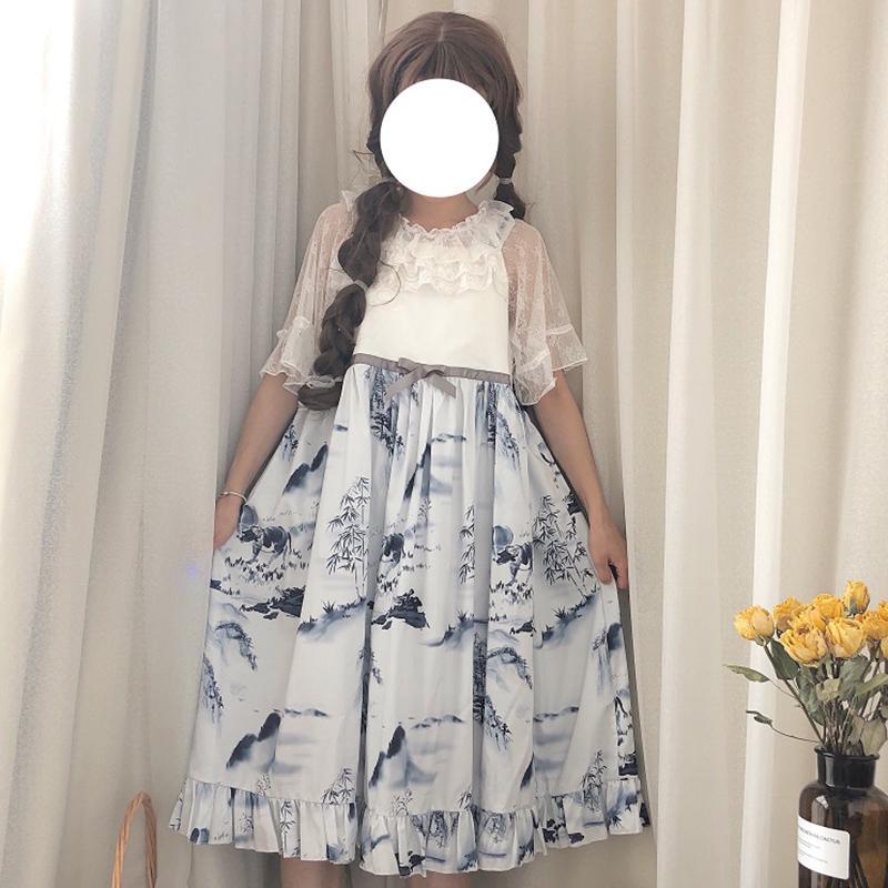 シノワズリ水墨画柄ドレス-かわいいファッション