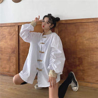 Chinoiserie Puff Sleeved Mid-length Shirt-Kawaiifashion