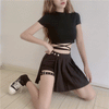 Goth Irregular Pleated Skirt With Leg Ring - Kawaiifashion