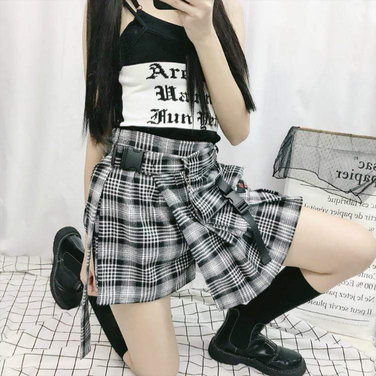 Goth Plaid A-line Skirt - Kawaiifashion