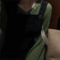 Women's Korean Fashion Green V-neck Long Sleeved Shirts