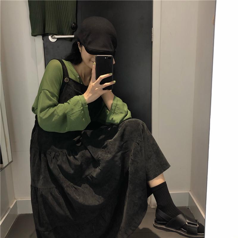 Camicie a maniche lunghe con scollo a V verde moda coreana da donna