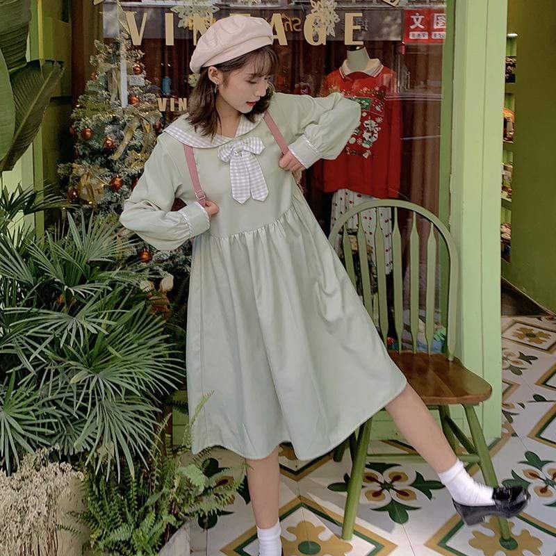 Women's Sweet Military Style Collar Dresses With Bowknot