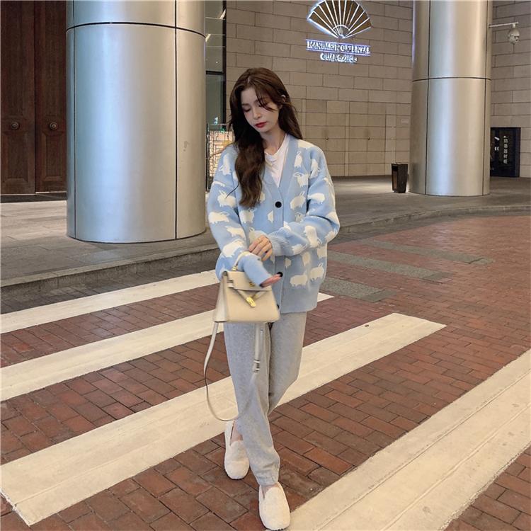 Kawaiifashion grey Women's Korean Fashion Loose Casual Sport Pants 