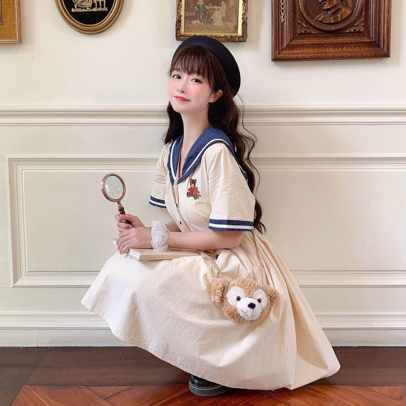 Harajuku Bear Embroidered A-line Dress-Kawaiifashion
