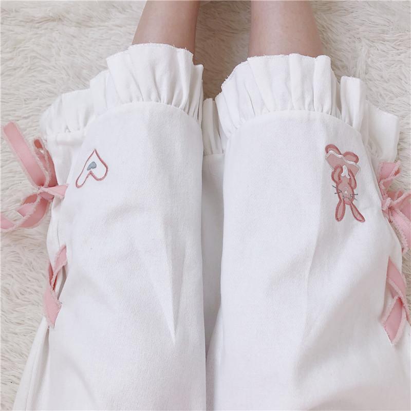 原宿刺繍ハイウエストパンツ-カワイイファッション