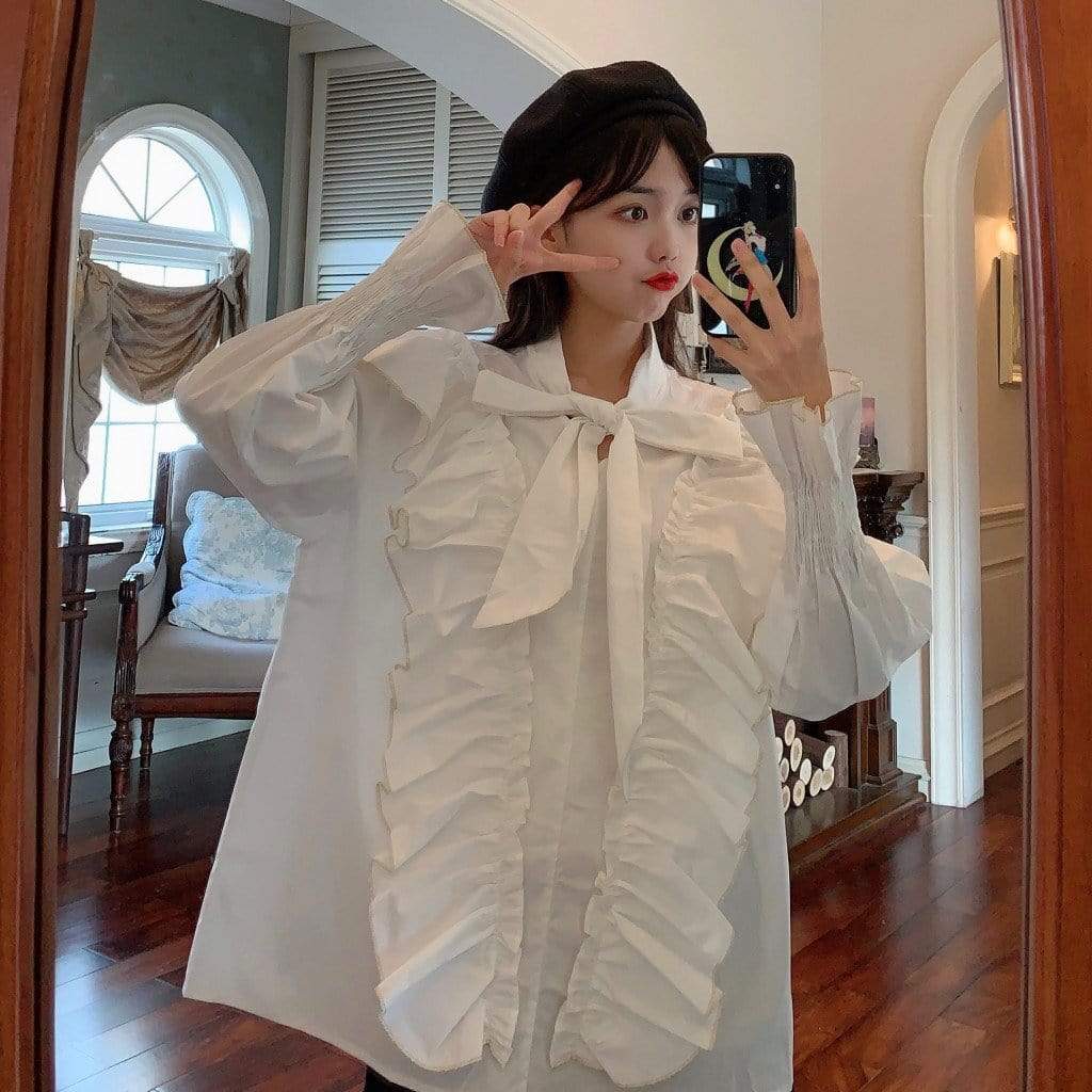 Harajuku Falbala Flare Sleeved Shirt With Bowknot – Kawaiifashion