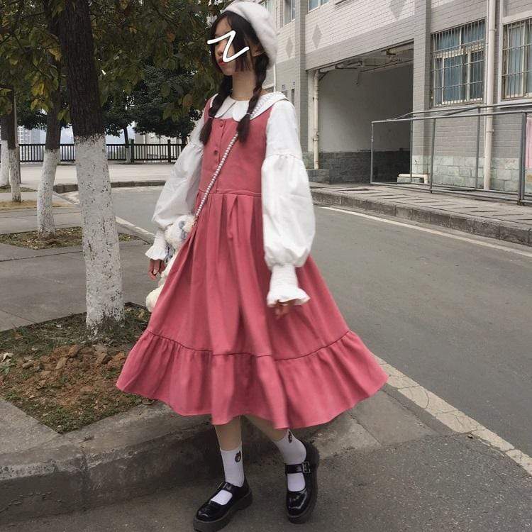 Harajuku Falbala Pure Color Dress-Kawaiifashion