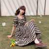 Harajuku Flare Sleeved Plaid Dress-Kawaiifashion