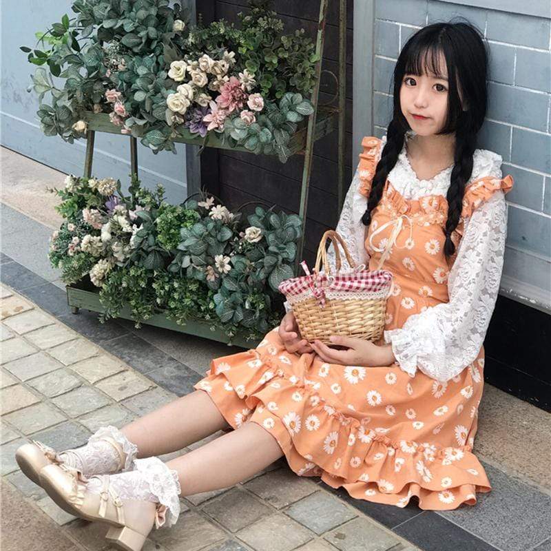 Harajuku Floral Ruffles Slip Dress-Kawaiifashion