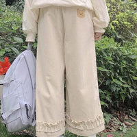 Pantalon taille haute en velours côtelé Harajuku-Kawaiifashion