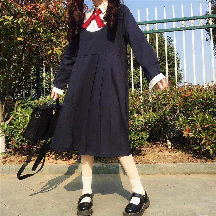 Vestido plisado de manga larga Harajuku-Kawaiifashion