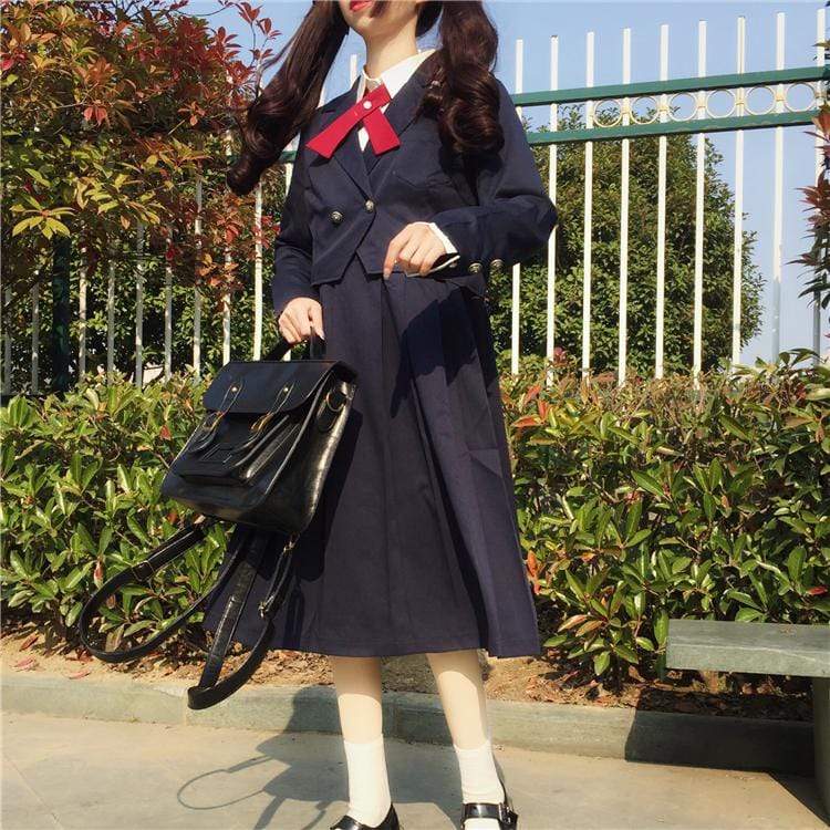 Harajuku Long Sleeved Pleated Dress-Kawaiifashion