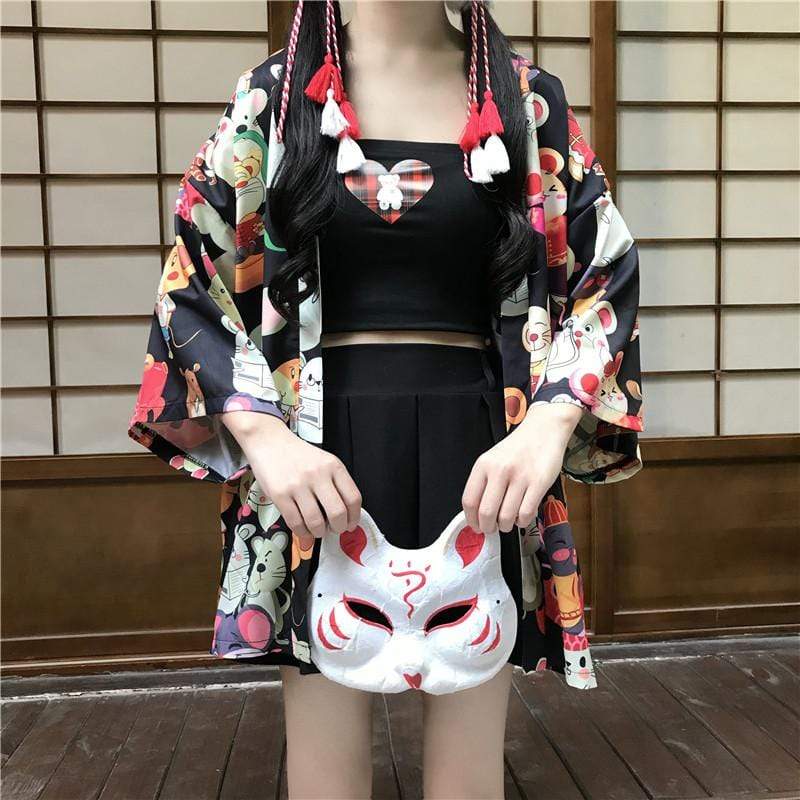 Camicia sciolta stampata topo Harajuku-Kawaiifashion