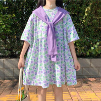 Harajuku Short Sleeved Floral Dress-Kawaiifashion
