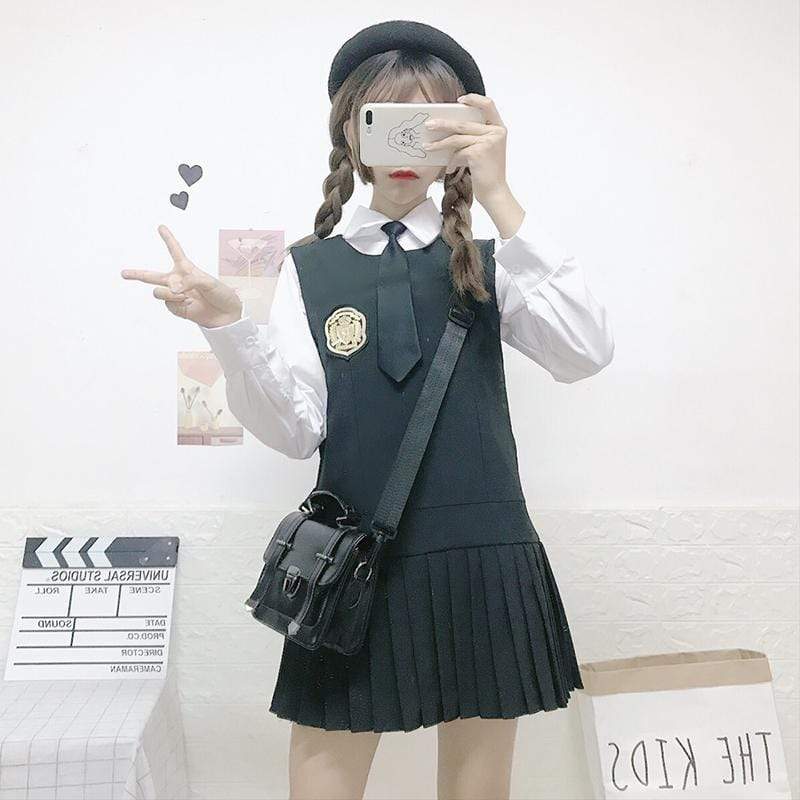 Harajuku Sleeveless Dress With Badge-Kawaiifashion