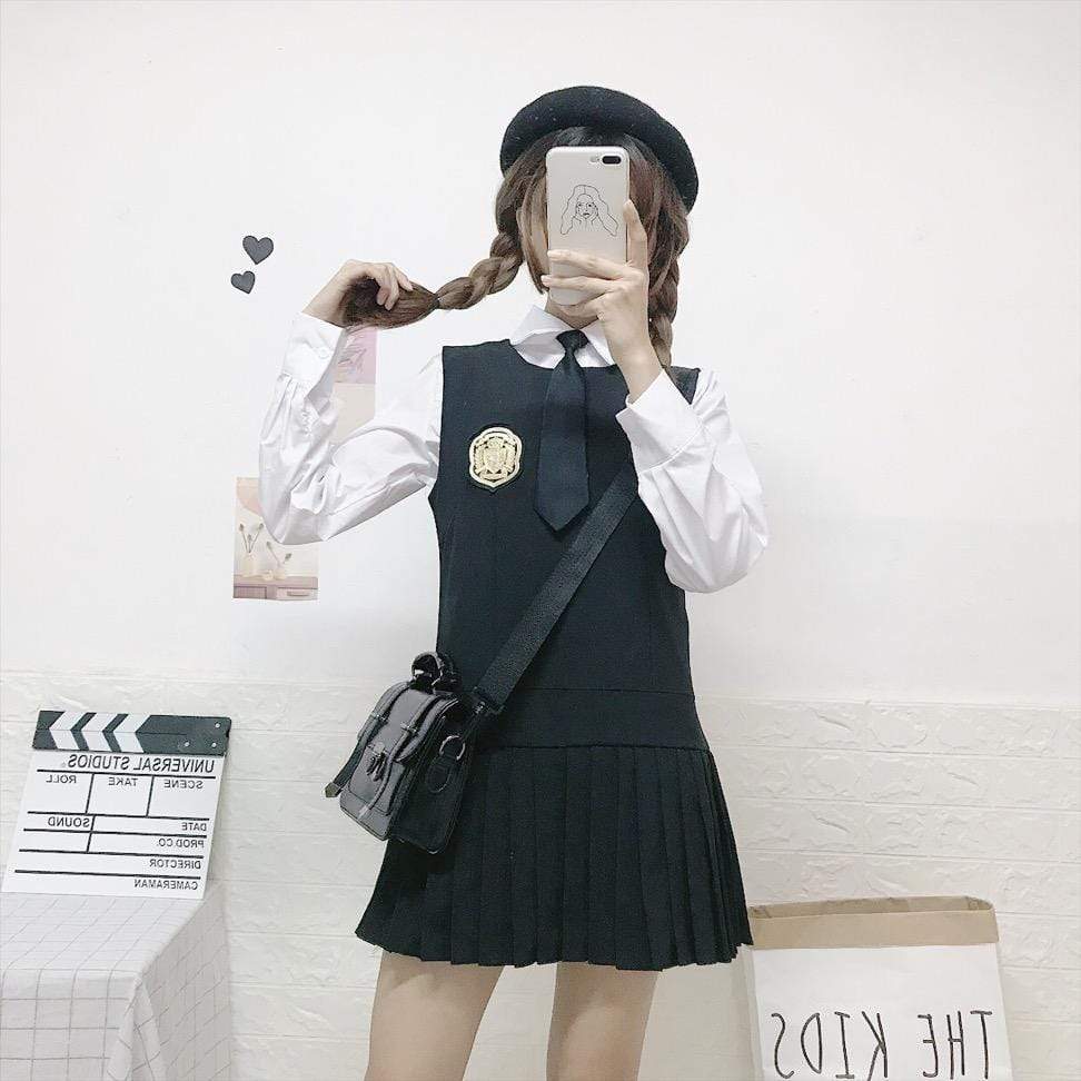 Harajuku Sleeveless Dress With Badge-Kawaiifashion