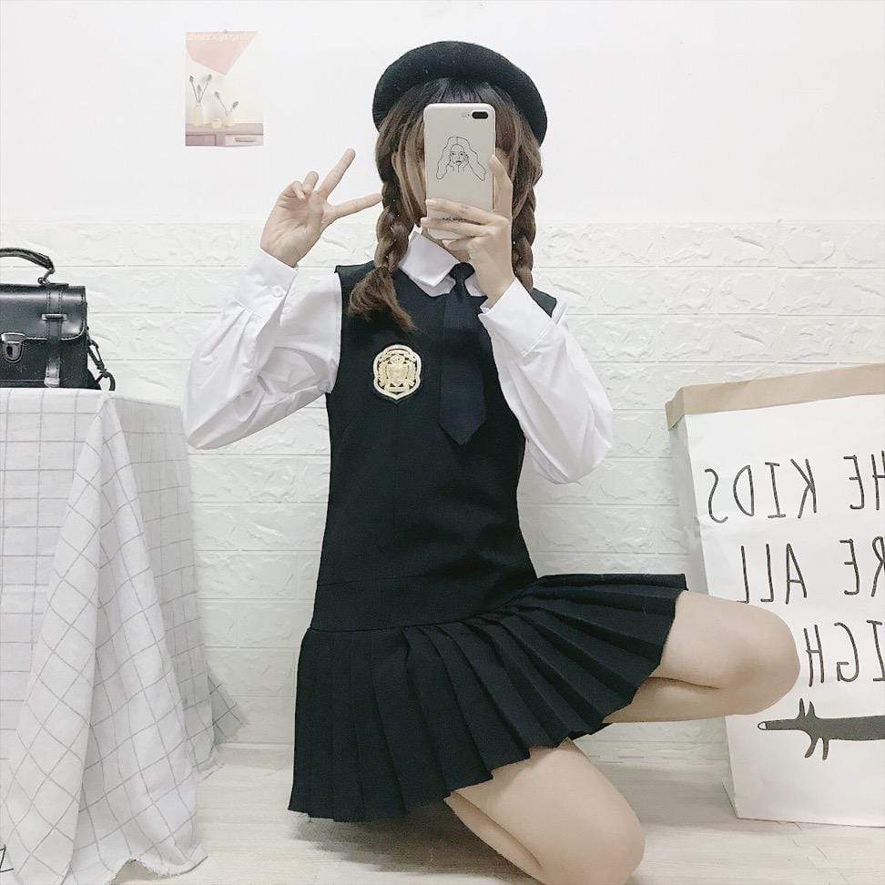 Vestido sin mangas Harajuku con insignia-Kawaiifashion