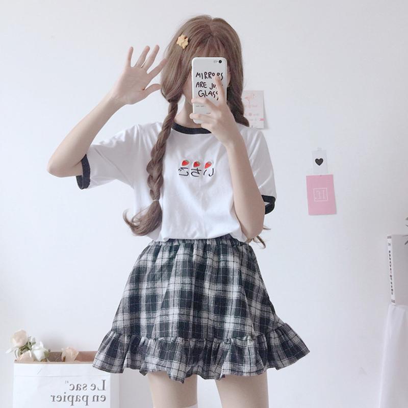 Harajuku Stitching Color White T-shirt-Kawaiifashion