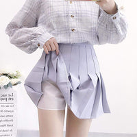 High-waist  Plain colour Pleated Skirt - Kawaiifashion