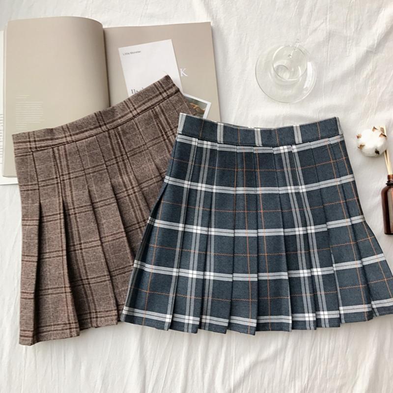 Falda plisada de cuadros de cintura alta - Kawaiifashion