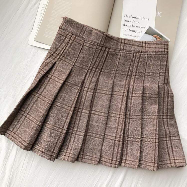 High-waisted Plaid Pleated Skirt - Kawaiifashion