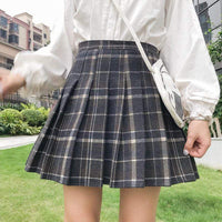 High-waisted Plaid Pleated Skirt - Kawaiifashion