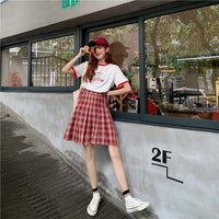 Kawaii A-line Red Plaid Skirt-Kawaiifashion