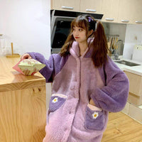 Pyjama une-pièce velet avec nœud papillon couleur contrastée kawaii - Kawaiifashion