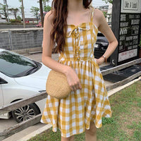 Kawaii Drawstring Yellow Slip Dress-Kawaiifashion
