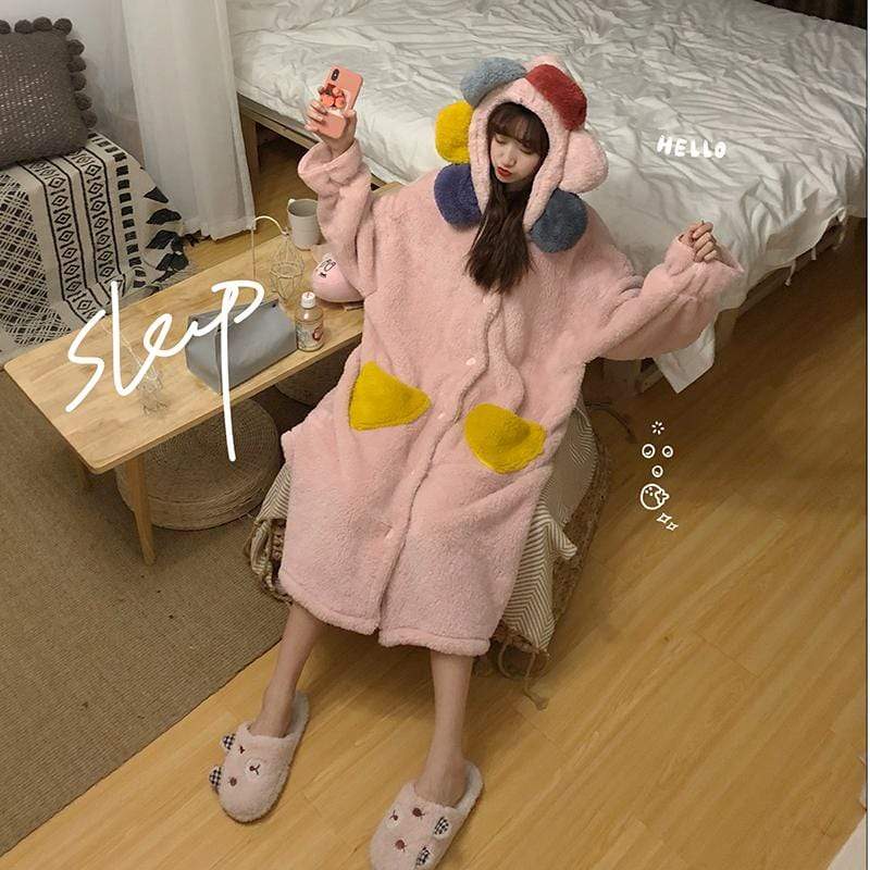 Pijama de terciopelo con capucha de flores kawaii - Kawaiifashion