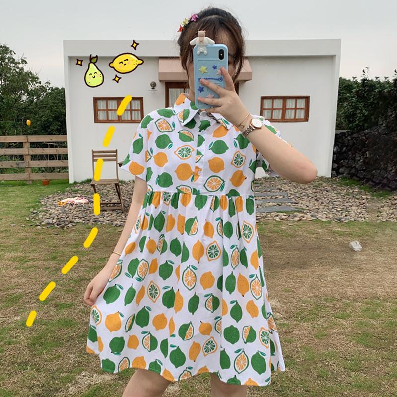 Kurzärmliges Kleid mit Kawaii-Fruchtdruck – Kawaii-Mode