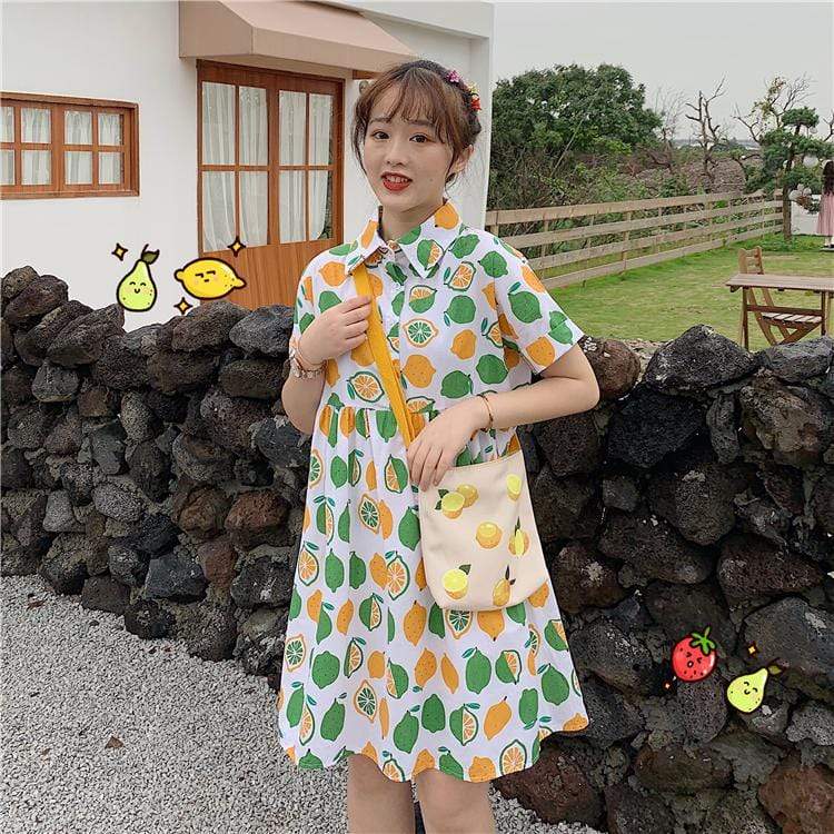 Kawaii Fruit Printed Short Sleeved Dress-Kawaiifashion