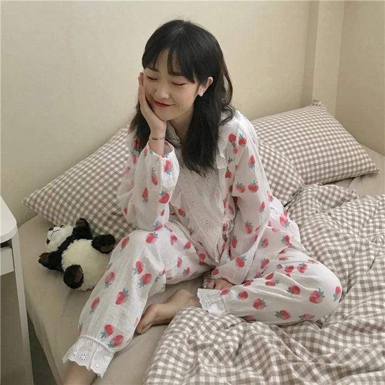 Pyjama kawaii avec col à volants en dentelle-Kawaiifashion