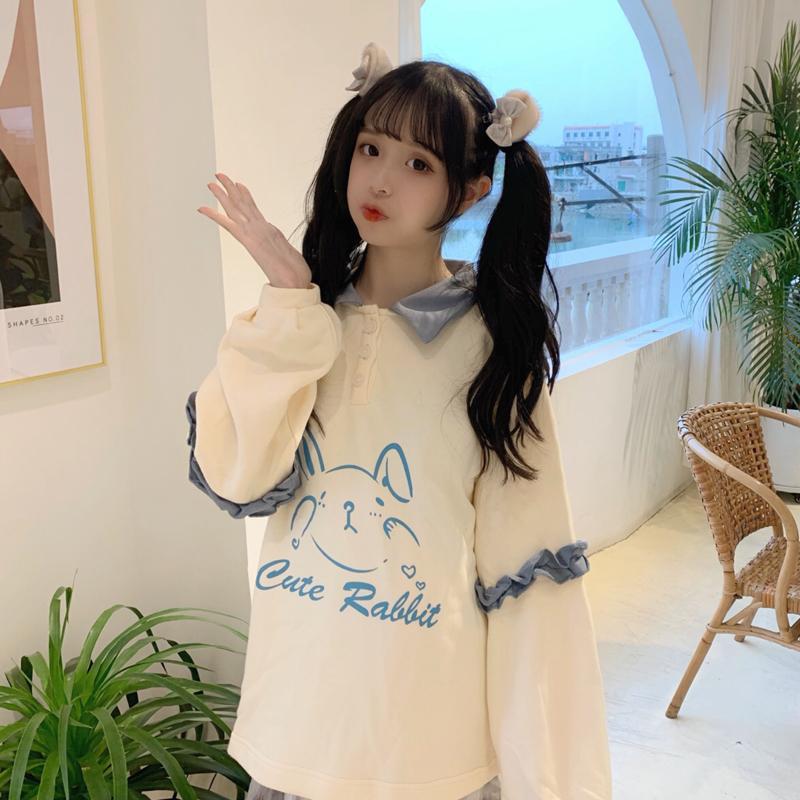Korean Fashion Cute Rabbit Polo Sweatshirt – Kawaiifashion