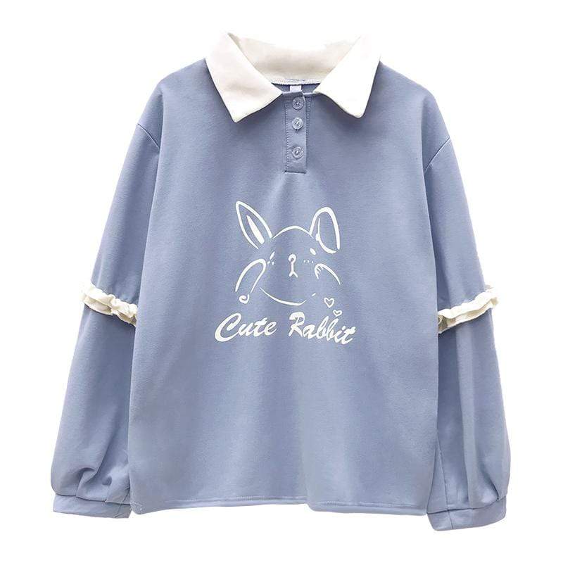 Koreanisches Mode-Süßes Kaninchen-Polo-Sweatshirt - Kawaiifashion
