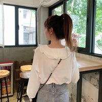 Chemise blanche à col Claudine de la mode coréenne - Kawaiifashion