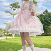 Кружевное платье-комбинация с цветочным рисунком и бантом - Kawaiifashion