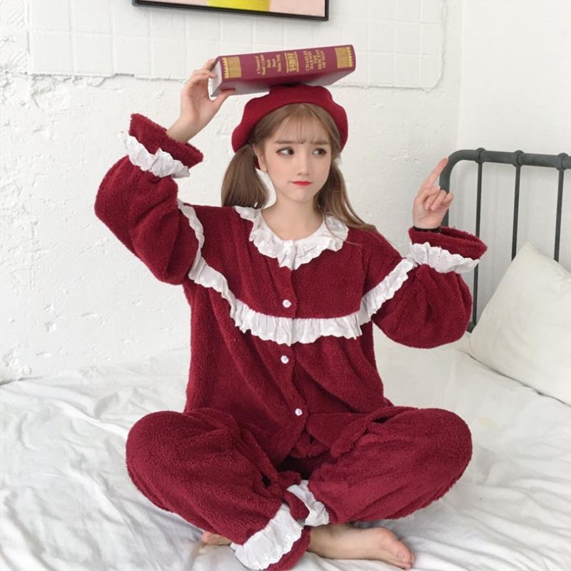 Pijama de manga acampanada con volantes de encaje - Kawaiifashion