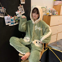 Lamb Pocket Hooded Velvet Pajama - Kawaiifashion