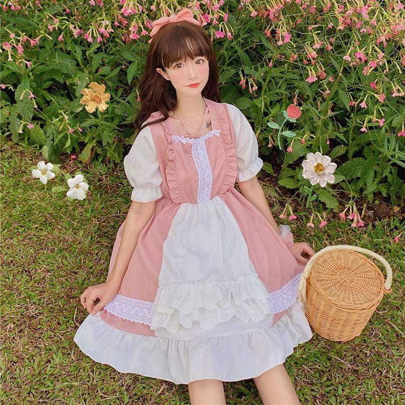 Lolita Falbala Contrast Color Dress-Kawaiifashion