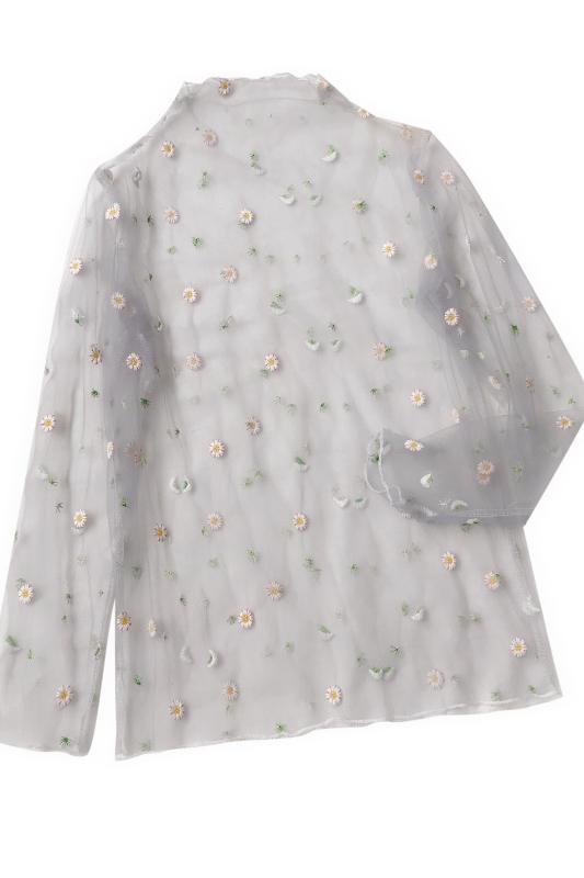 Lolita Flower Embroidered Sheer Shirt - Kawaiifashion