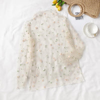 Lolita Flower Embroidered Sheer Shirt - Kawaiifashion