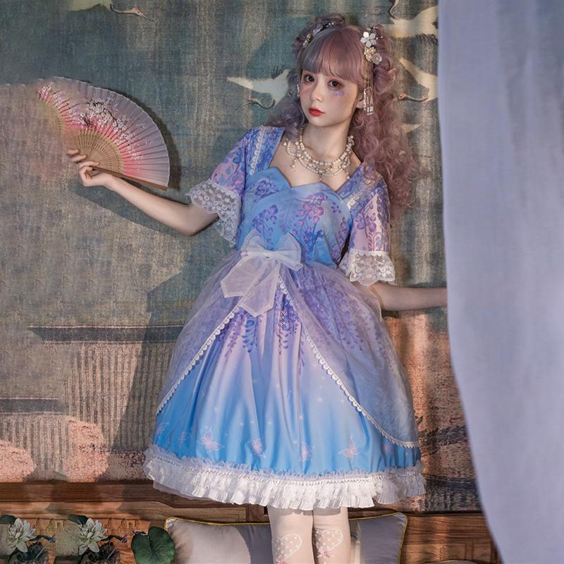 Lolita Lace Falbala Short Sleeved Dress-Kawaiifashion