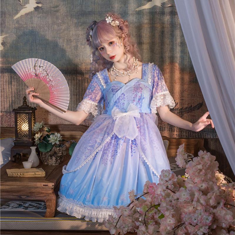 Lolita Lace Falbala Short Sleeved Dress-Kawaiifashion