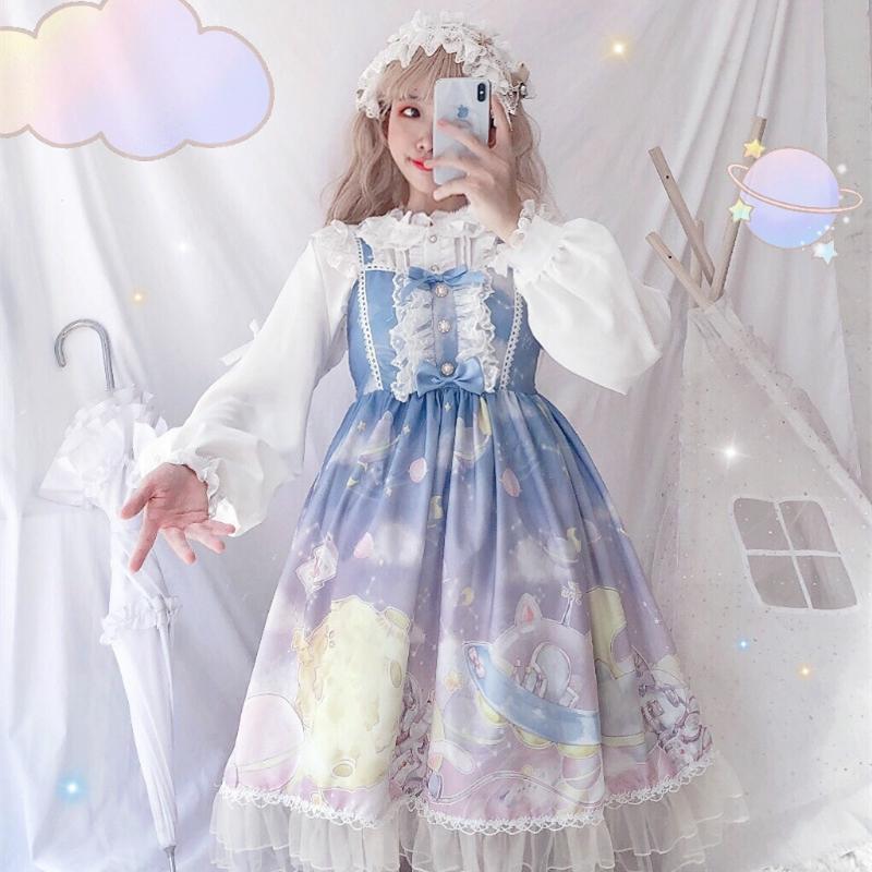 Кружевное расклешенное платье-комбинация Lolita - Kawaiifashion