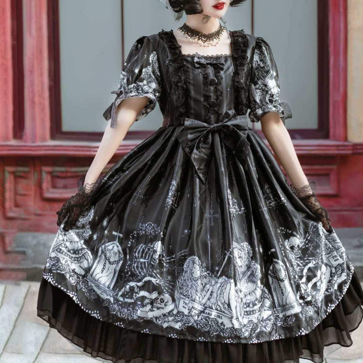 Lolita Lace Ruffles Front Bowknot Dress-Kawaiifashion