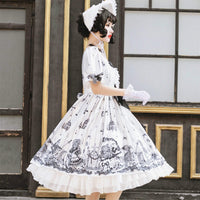Vestido de lazo delantero con volantes de encaje de Lolita-Kawaiifashion