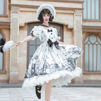 Lolita Lace Ruffles Front Bowknot Dress: Kawaiifashion
