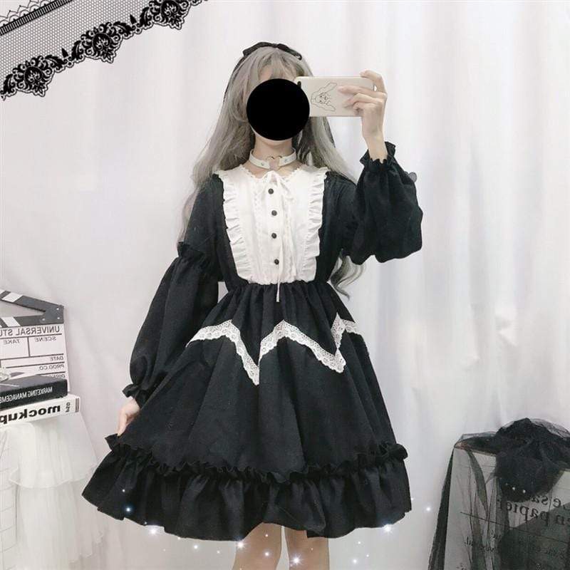 Langärmliges Kleid mit Lolita-Spitzenrüschen - Kawaiifashion